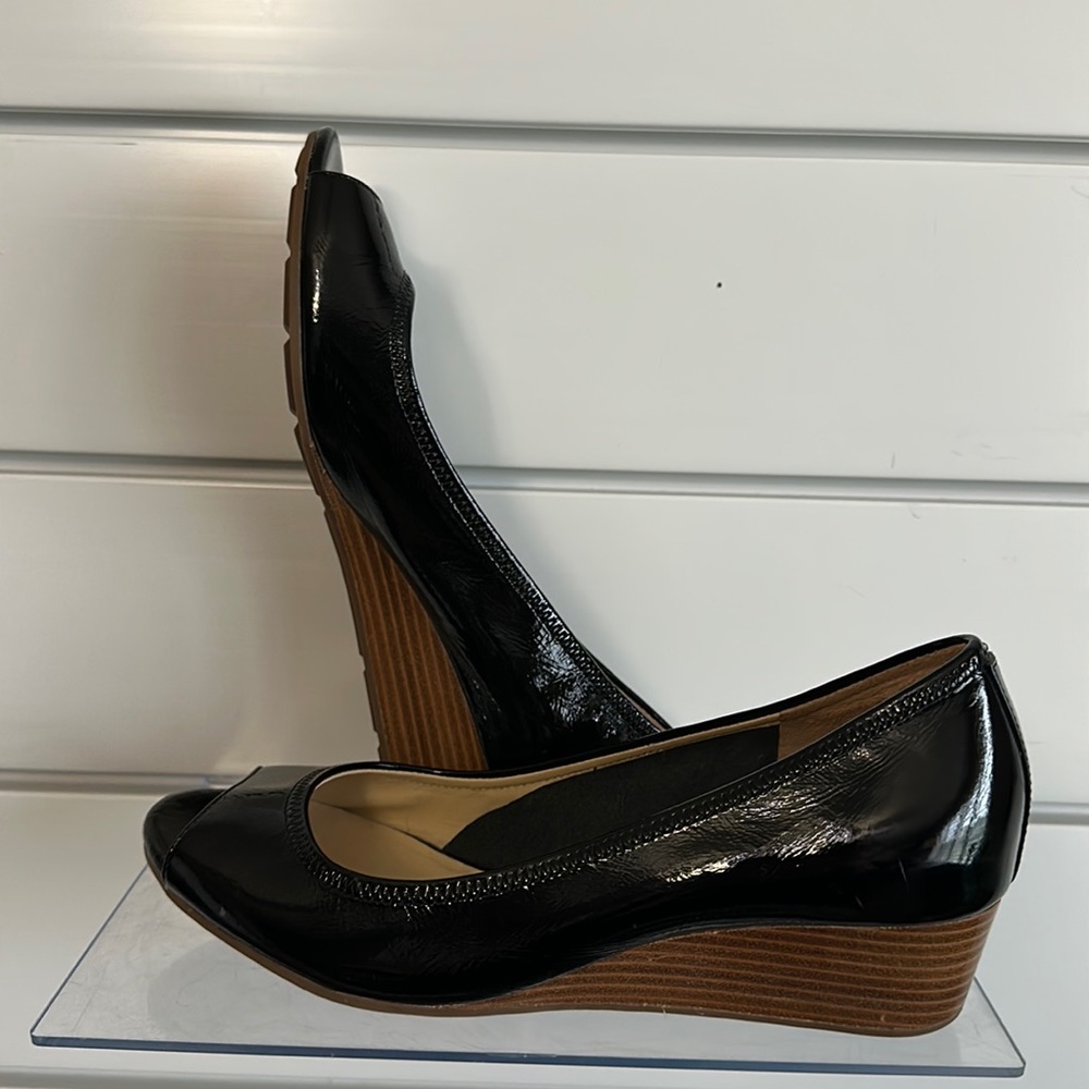Cole Haan black patent wedge heels, size 8